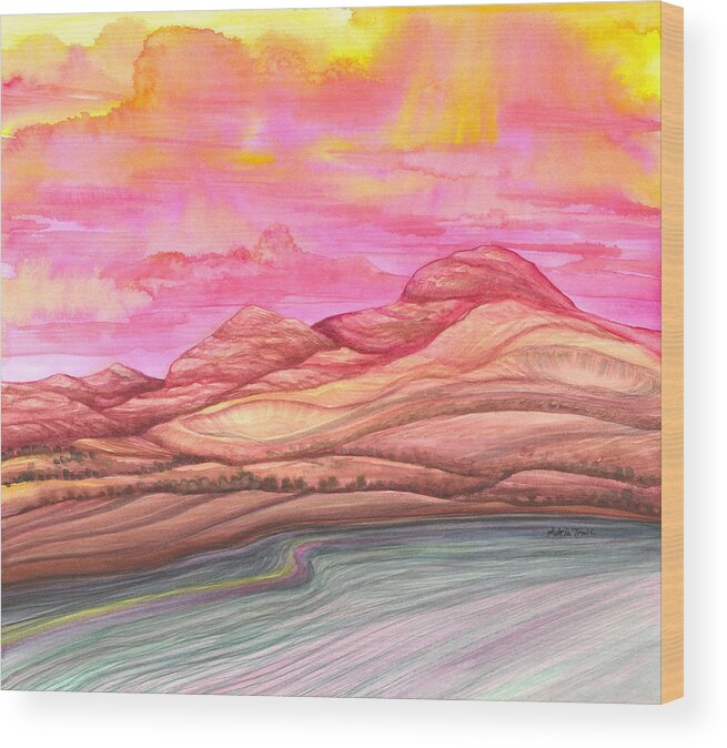 Adria Trail Wood Print featuring the painting Fiery Sky by Adria Trail
