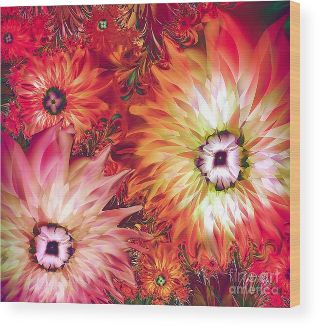 Fractal Wood Print featuring the painting Fire Asters by Mindy Sommers