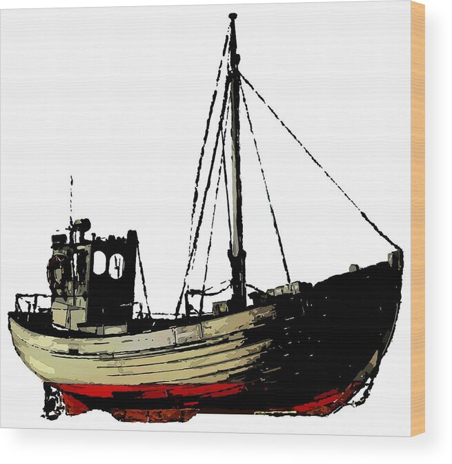 Fishing Wood Print featuring the digital art Fishing Boat by Piotr Dulski
