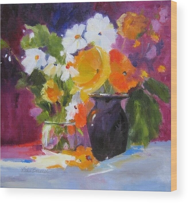 Still Life Wood Print featuring the painting Floral Still Life by Vicki Brevell