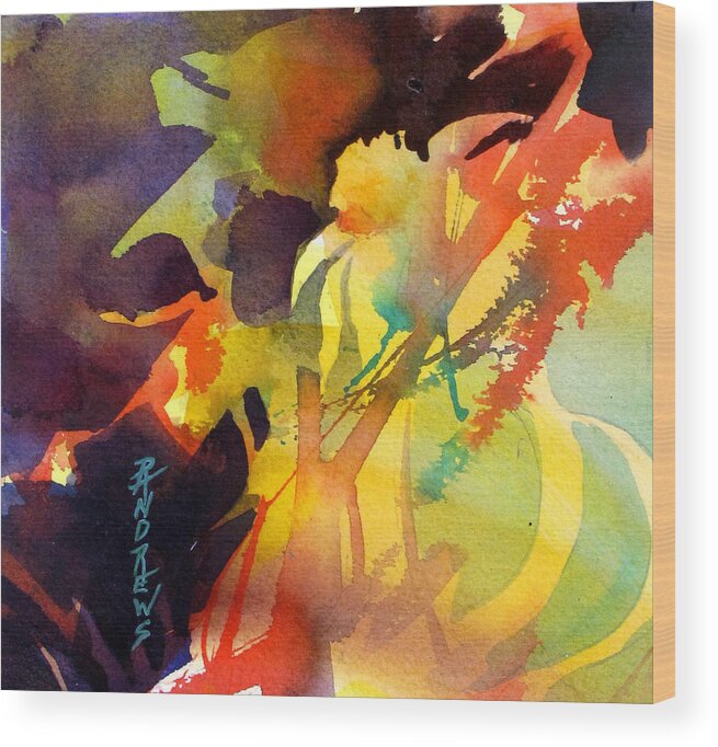 Abstract Wood Print featuring the painting Flower Power by Rae Andrews