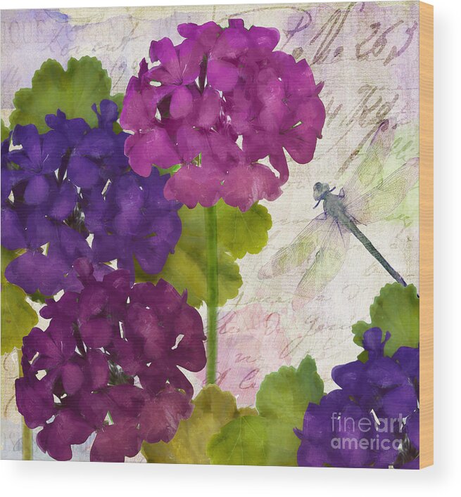 Geranium Wood Print featuring the painting Gaia II Geraniums by Mindy Sommers