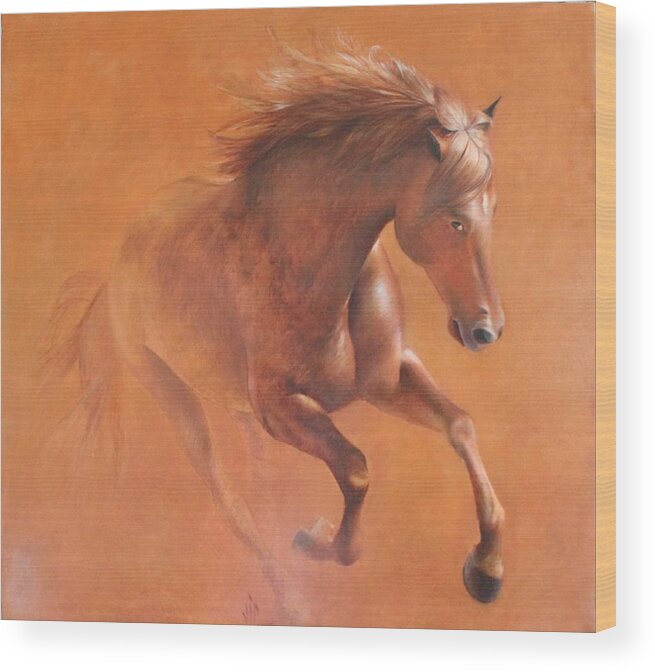 Horse Wood Print featuring the painting Gallop In The Desert by Vali Irina Ciobanu