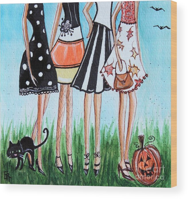 Halloween Wood Print featuring the painting Halloween Party by Elizabeth Robinette Tyndall