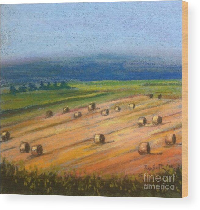 Pastels Wood Print featuring the pastel Haying on Annapolis Royal Dykes by Rae Smith