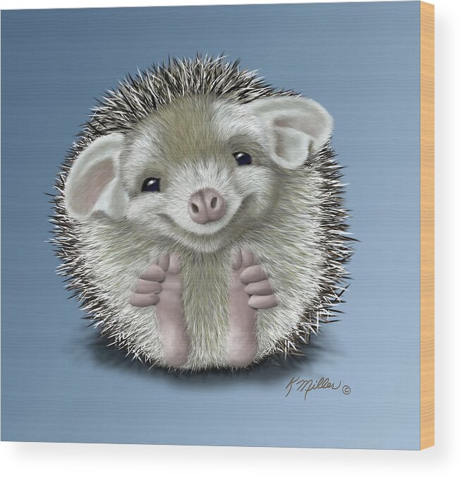 Hedgehog Wood Print featuring the digital art Hedgehog by Kathie Miller