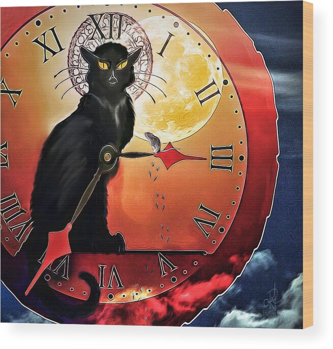 Cat Wood Print featuring the digital art Hickory Dickory Dock by Pennie McCracken