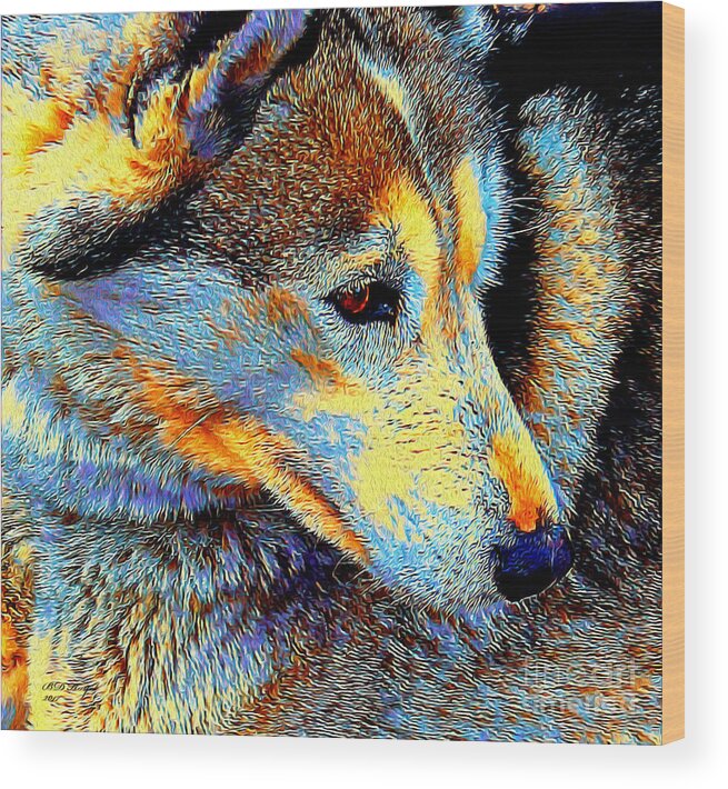 Dogs Wood Print featuring the digital art Husky Up Close by DB Hayes