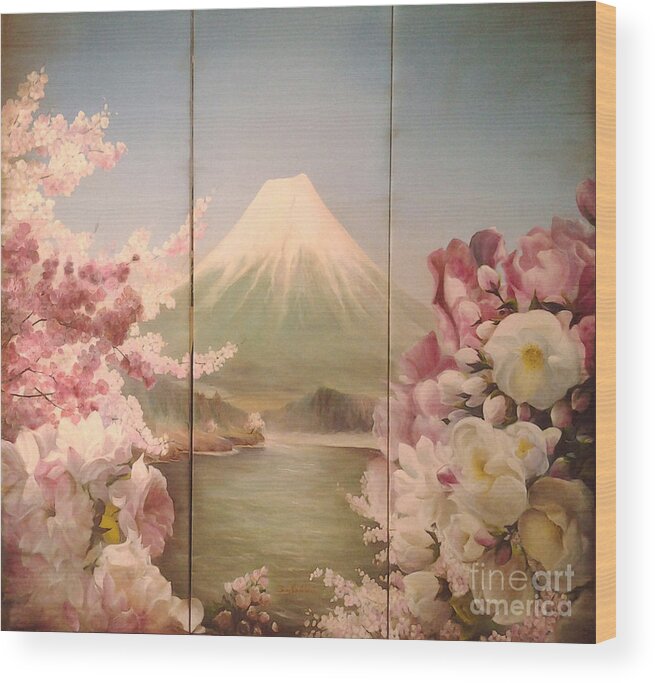 Flowers Paintings Wood Print featuring the painting Japanese Spring by Sorin Apostolescu
