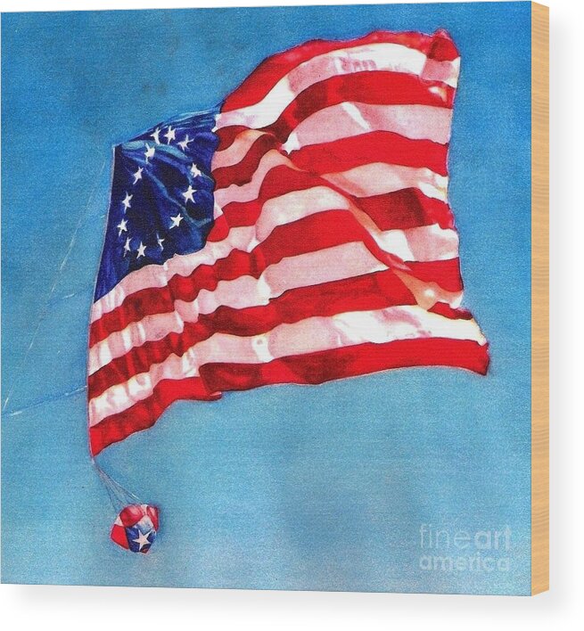 Flag Wood Print featuring the painting Kite of Glory by Cynthia Pride