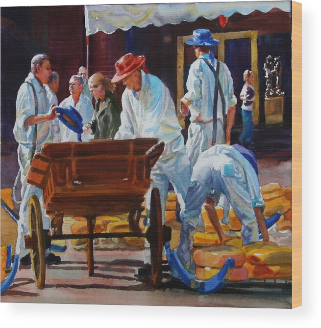 Figures Wood Print featuring the painting Loading the Cart by Carolyn Epperly