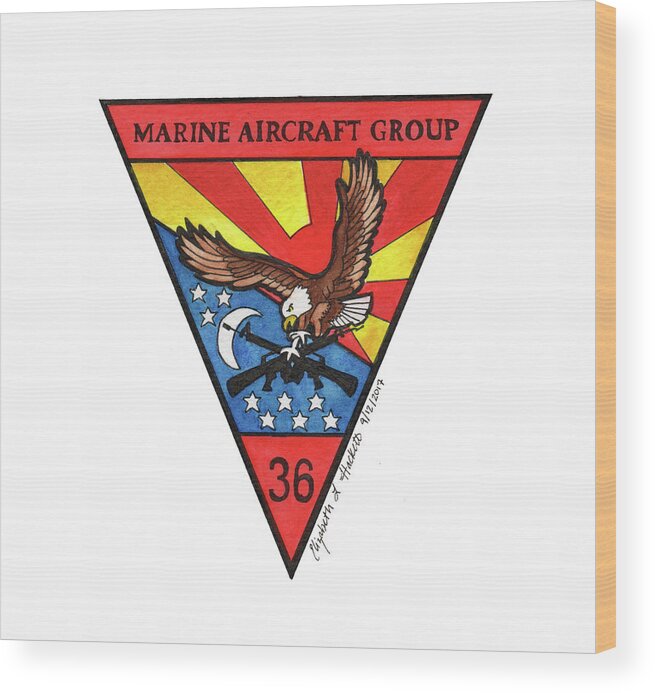Marine Wood Print featuring the painting MAG-36 Patch by Betsy Hackett