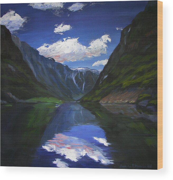 Landscape Wood Print featuring the painting Majestic Fjords by Art Nomad Sandra Hansen