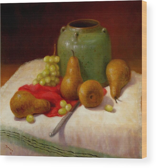 Realism Wood Print featuring the painting Pears and Grapes by Donelli DiMaria