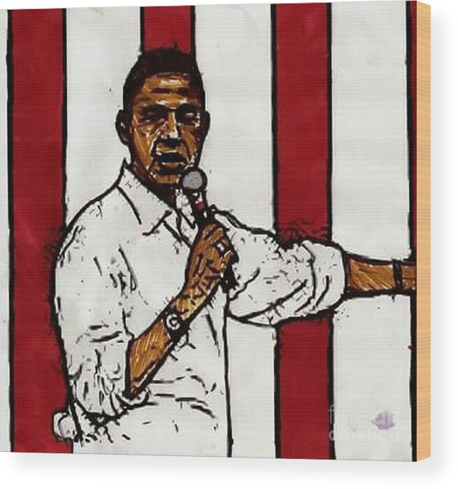  Wood Print featuring the painting Pres. O by Tyrone Hart