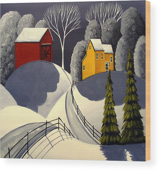 Art Wood Print featuring the painting Red Barn In Snow by Debbie Criswell