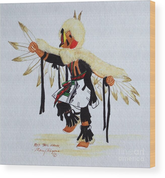 Hawk Wood Print featuring the mixed media Red Tail Hawk by Mary Rogers
