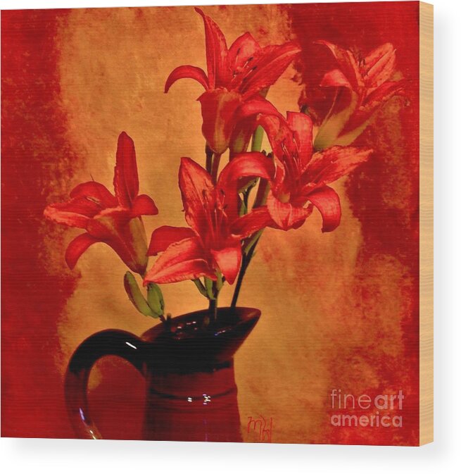 Photo Wood Print featuring the photograph Red Tigerlilies in a Pitcher by Marsha Heiken