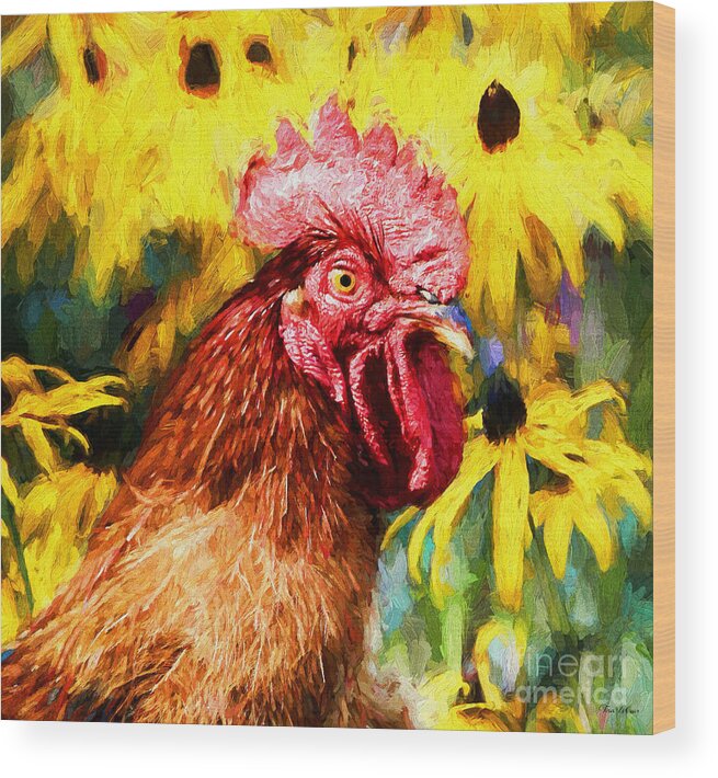 Rooster Wood Print featuring the painting Rhode Island Red Rooster by Tina LeCour