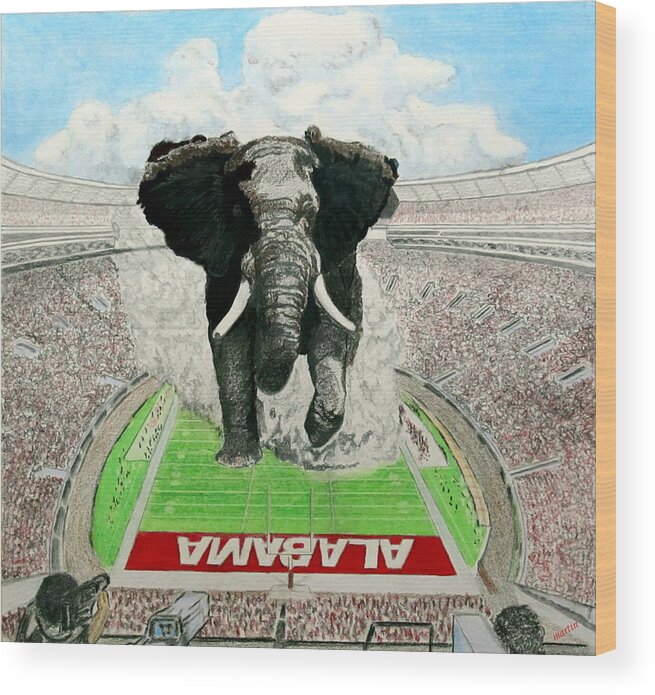 Football Wood Print featuring the drawing Roll Tide by Martin Lagewaard