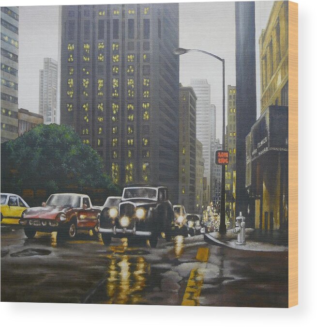 San Francisco Wood Print featuring the painting San Francisco Streets by Michael Frank