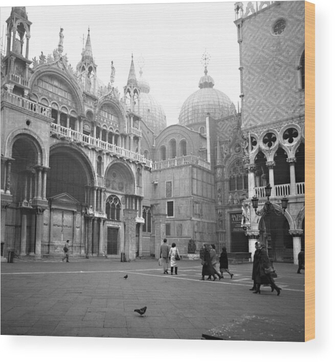 Ancient Wood Print featuring the photograph San Marco Piazza and Basilica in Venice by Emanuel Tanjala