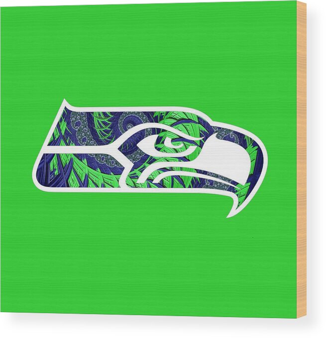 Lime Green Wood Print featuring the digital art Seahawks Fractal by Becky Herrera