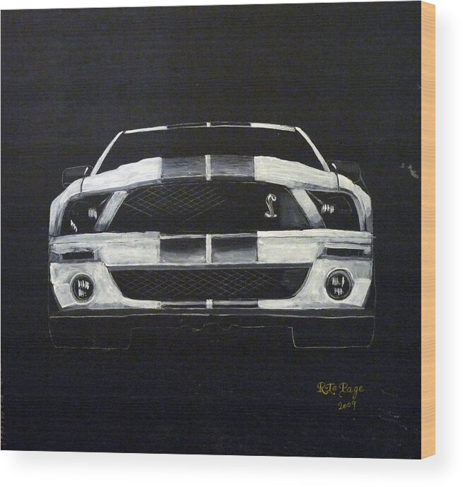 Shelby Wood Print featuring the painting Shelby Mustang Front by Richard Le Page