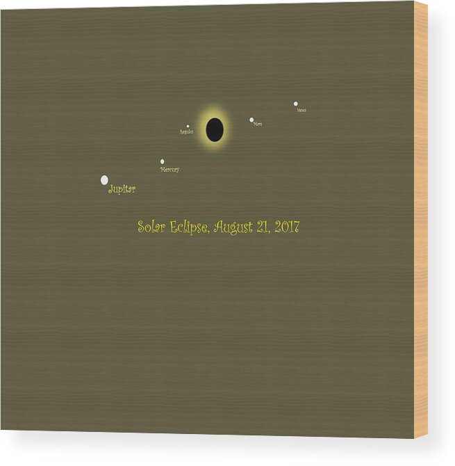Solar Wood Print featuring the digital art Solar Eclipse with planets and stars by Cathy Harper