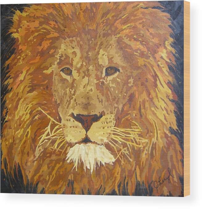 African Lion Wood Print featuring the painting Soon to Be King by Cheryl Bowman