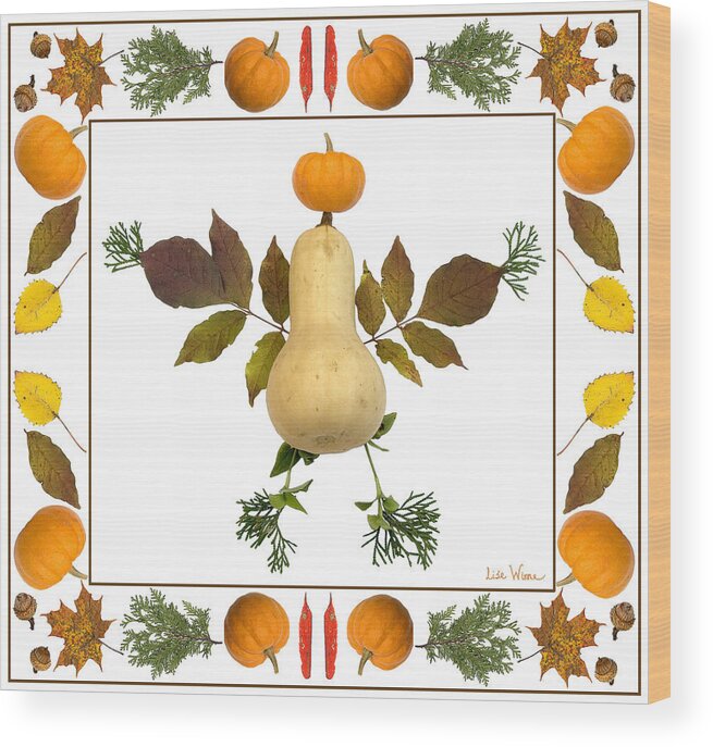 Lise Winne Wood Print featuring the digital art Squash with Pumpkin Head by Lise Winne