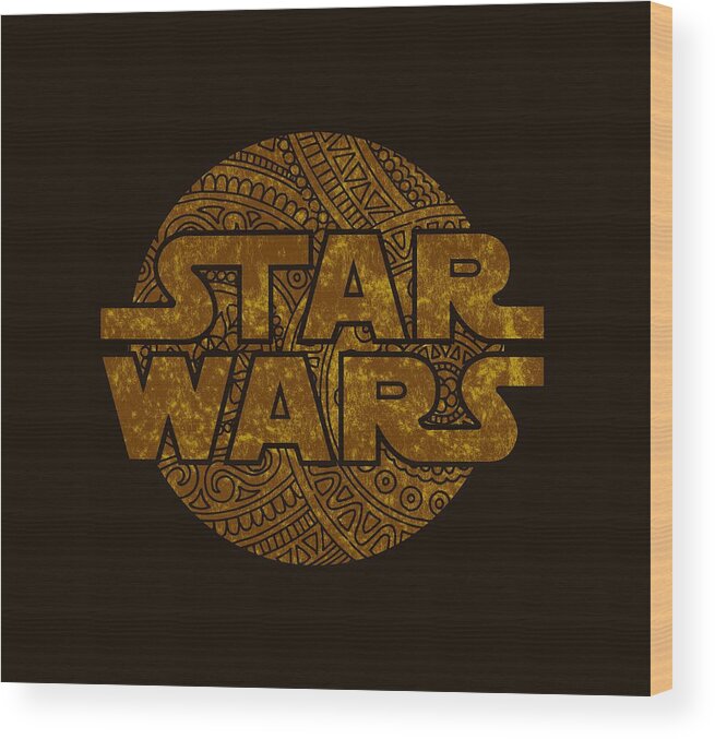 Star Wars Wood Print featuring the mixed media Star Wars Art - Logo - Gold by Studio Grafiikka
