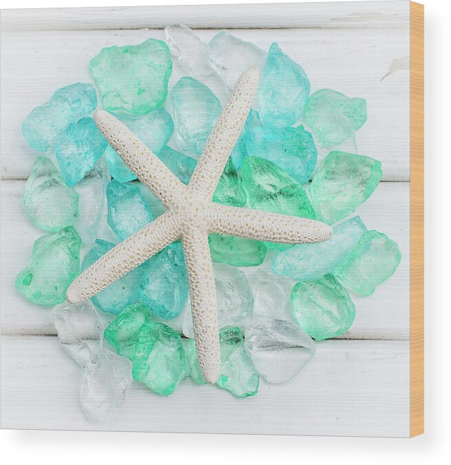 Terry Deluco Wood Print featuring the photograph Starfish and Sea Glass by Terry DeLuco