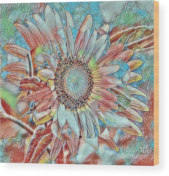 Sunflowers Kansas Art Wood Print featuring the mixed media Sunny Sunflowers by PainterArtist FIN