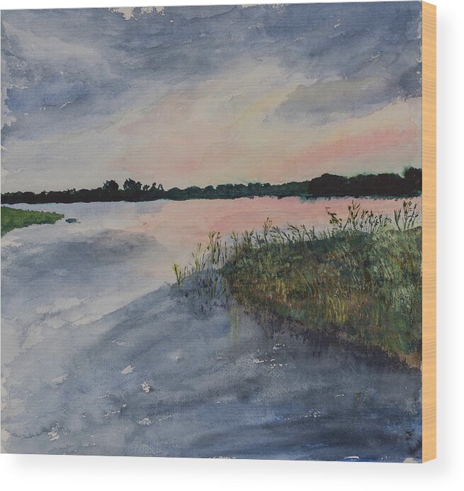 Landscape Wood Print featuring the painting Sunrise at Baker Wetlands by Nadine Button