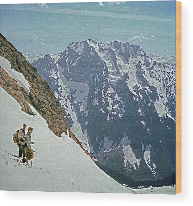 T04402 Wood Print featuring the photograph T04402 Beckey and Hieb after Forbidden Peak 1st Ascent by Ed Cooper Photography
