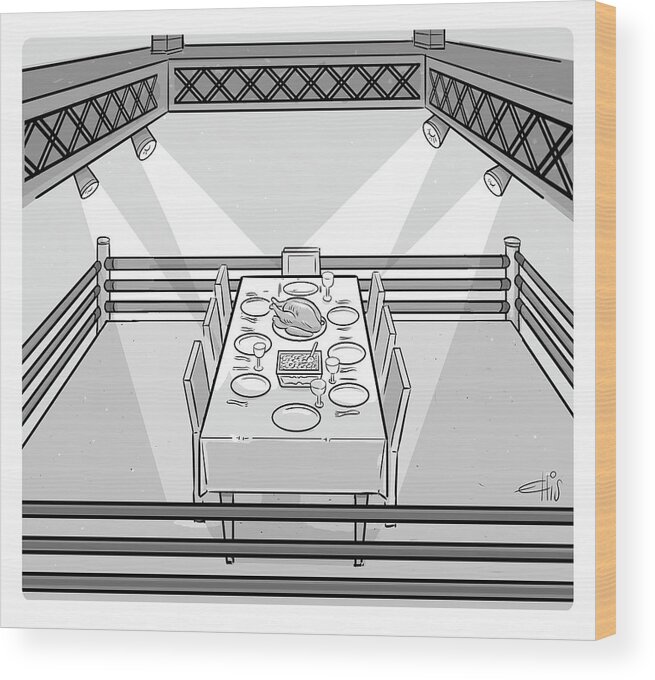 Dining Table Wood Print featuring the drawing Thanksgiving Boxing Ring by Ellis Rosen