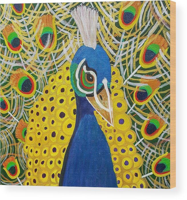 Peacock Wood Print featuring the painting The Eye of the Peacock by Margaret Harmon