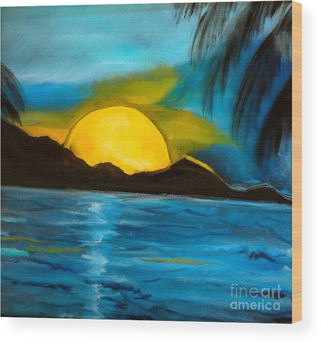Large Moon Wood Print featuring the painting Tropical Moonshine by Jenny Lee