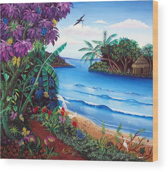 Nicaraguan Primitive Painting Style Wood Print featuring the painting Tropical Paradise by Sarah Hornsby