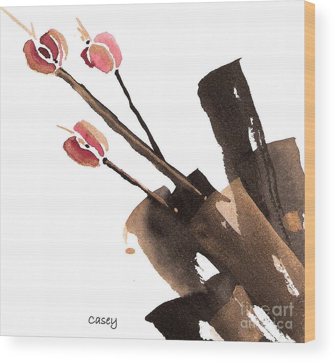 Sumi Wood Print featuring the painting Tulips Three by Casey Shannon