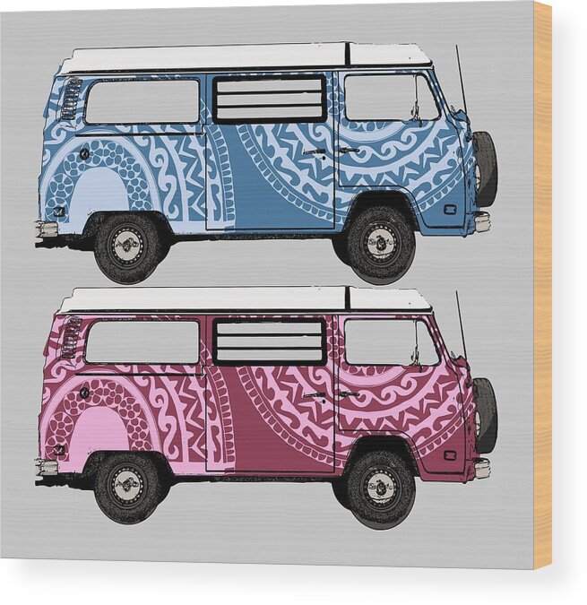 Two Wood Print featuring the digital art Two VW Vans by Piotr Dulski