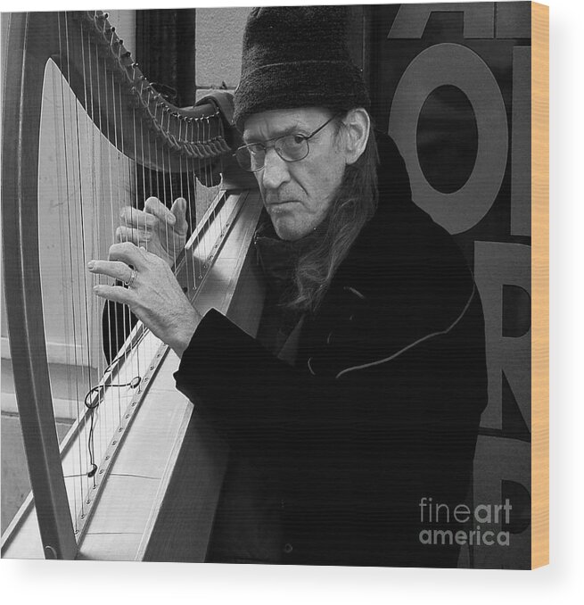 Black And White Portrait Wood Print featuring the photograph Vagrant music by Elena Perelman