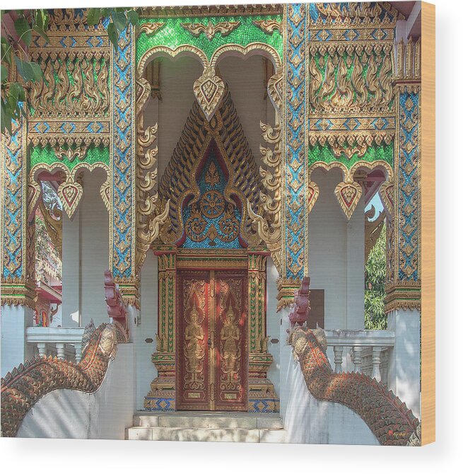 Scenic Wood Print featuring the photograph Wat Nam Phueng Phra Ubosot Doors DTHLA0013 by Gerry Gantt