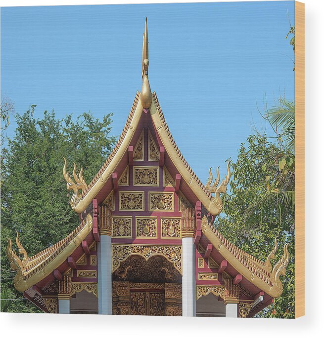 Scenic Wood Print featuring the photograph Wat San Sai Ton Kok Phra Ubosot Gable DTHCM1396 by Gerry Gantt