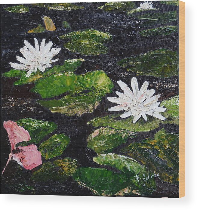 Water Lily Wood Print featuring the painting Water Lilies I by Marilyn Zalatan