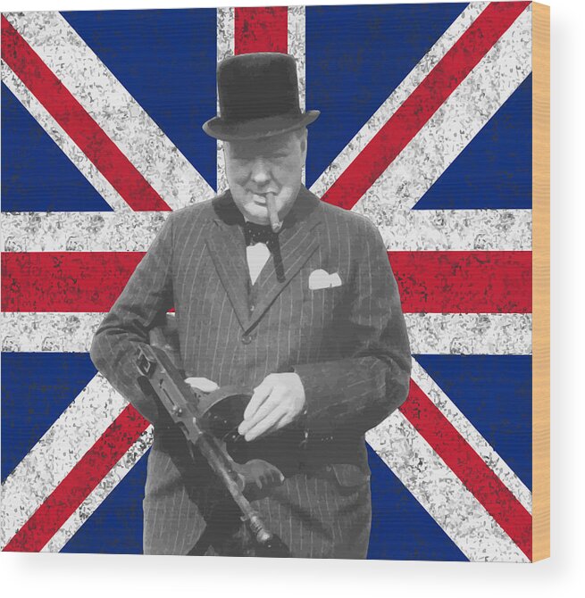 Winston Churchill Wood Print featuring the painting Winston Churchill and His Flag by War Is Hell Store