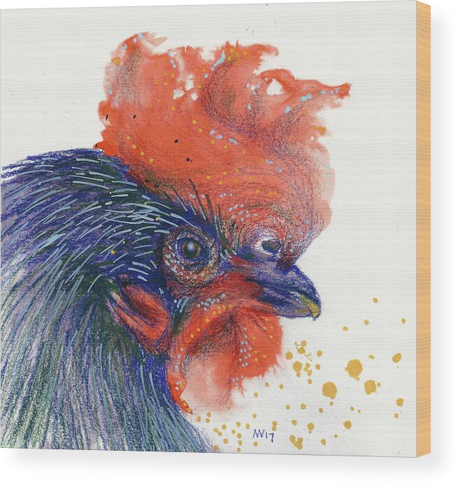 Rooster Wood Print featuring the mixed media Year of the Rooster by AnneMarie Welsh