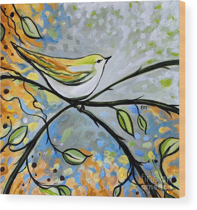 Bird Wood Print featuring the painting Yellow Bird Among Sage Twigs by Elizabeth Robinette Tyndall