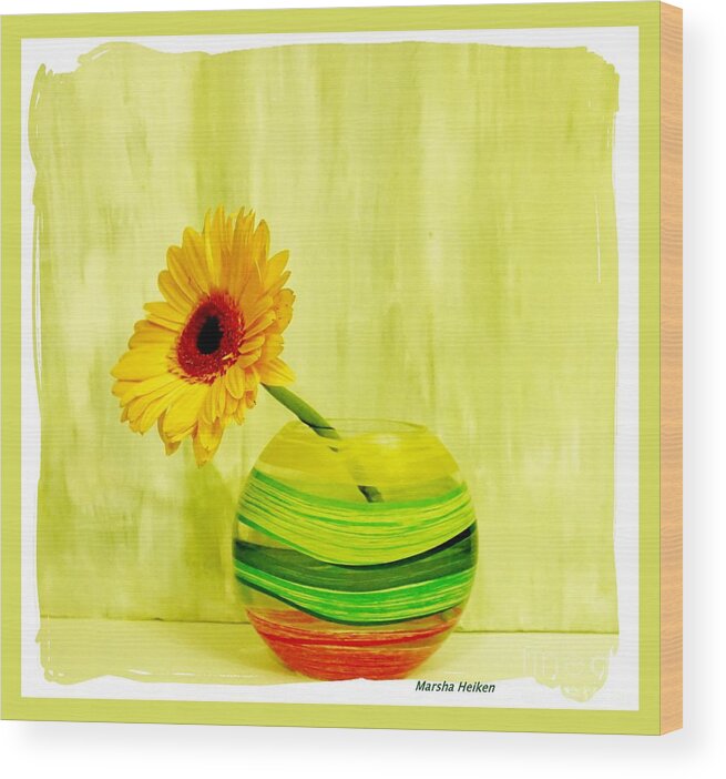 Photo Wood Print featuring the photograph Yellow Gerber Matching Vase by Marsha Heiken